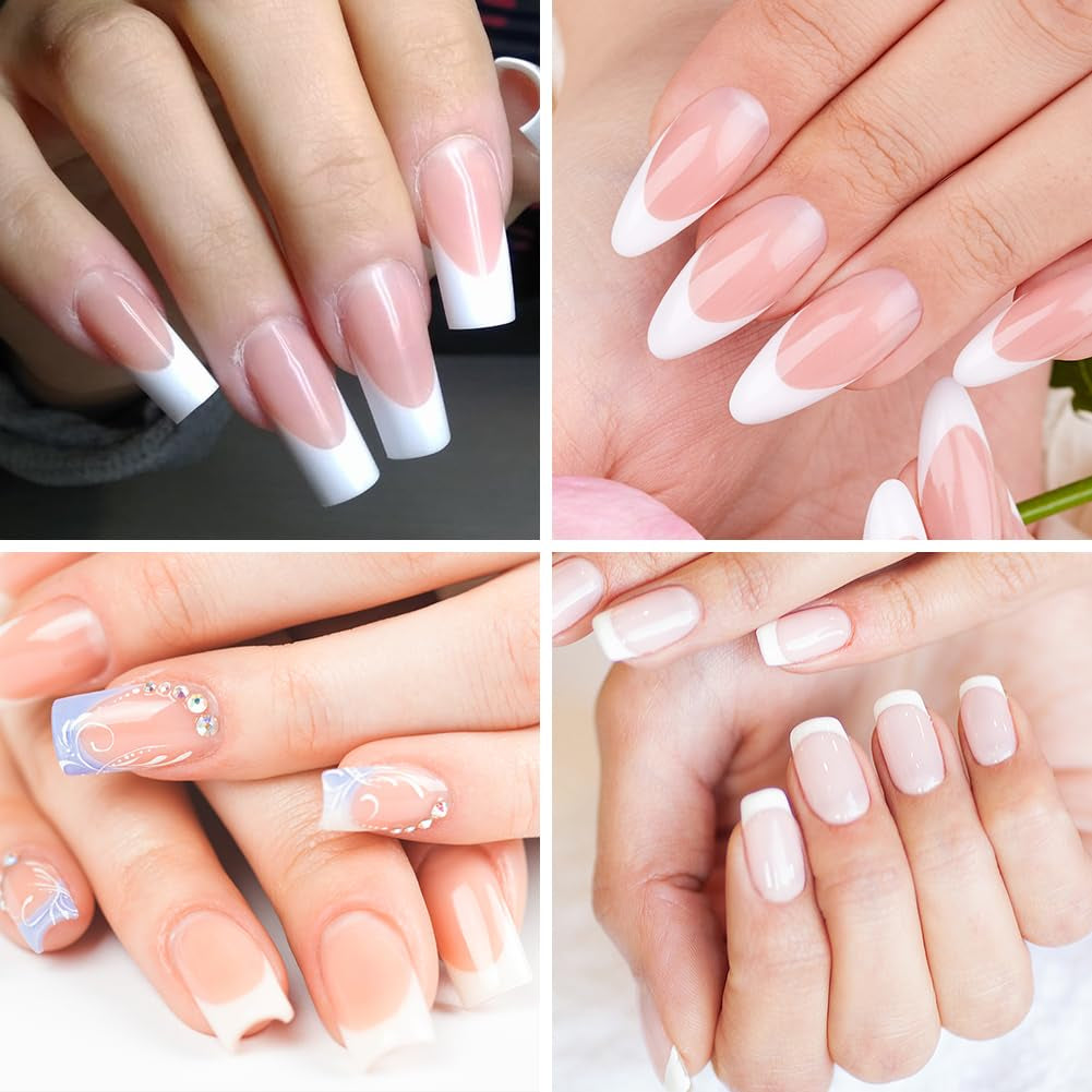 240-teiliges Set mit künstlichen Nagelspitzen, French Press On False Nails, Press On French Nails, 12 Größen, Fake Nails mit Kleber für Damen und Herren (Nude White Medium Almond)