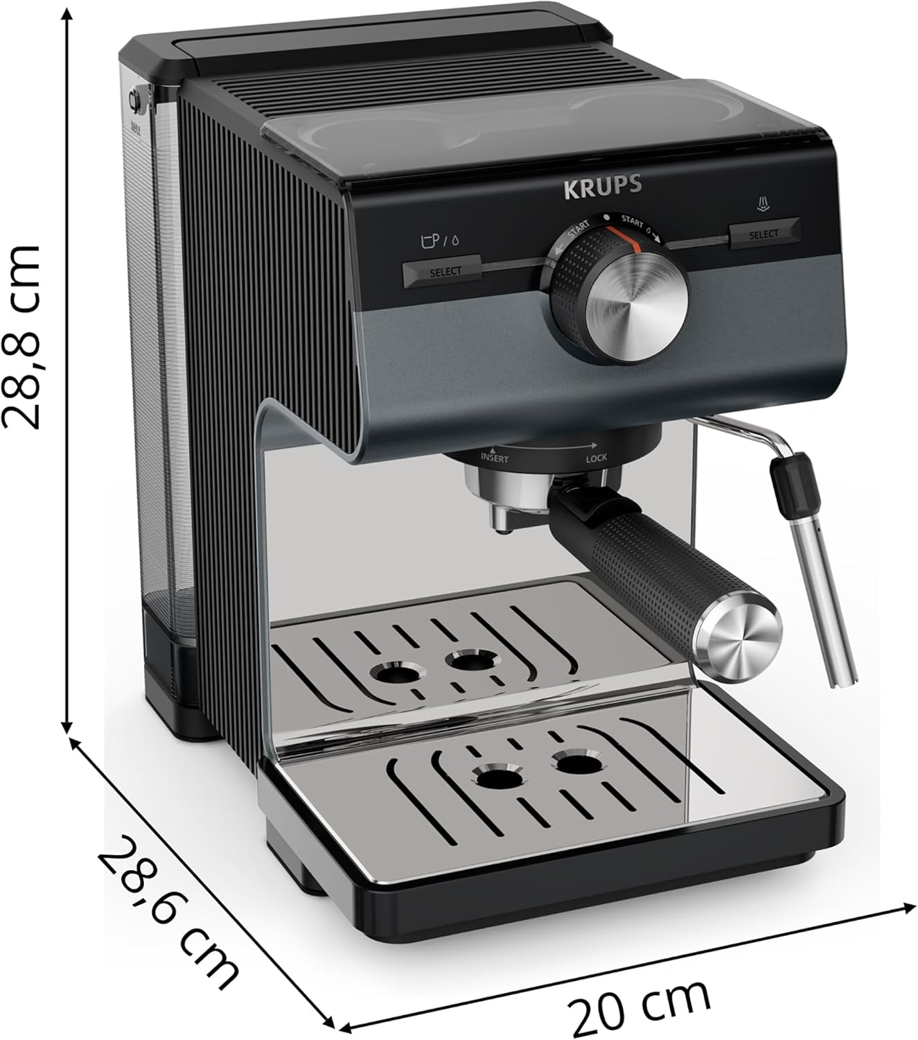 KRUPS Authentic+ Espressomaschine, 15 bar, intuitive Bedienung, anspruchsvolles Design, Dampfdüse, inklusive erweitertem Zubehör, Bullet Dark Silver/Edelstahl, XP384G10