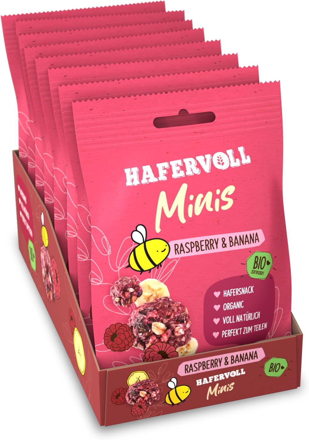 HAFERVOLL Minis Raps und Banane 8x 65g - Bio-zertifiziert, mit Honig, ohne Zuckerzusatz, perfekt zum Teilen