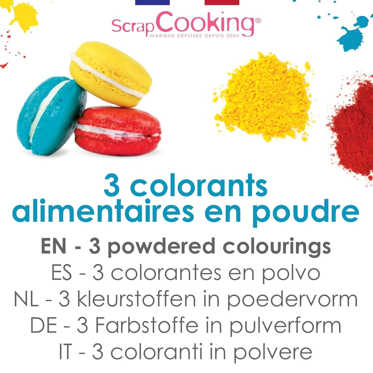 ScrapCooking, Set mit 3 pulverförmigen Lebensmittelfarben – rot, gelb, blau, 3 x 5 Gramm Naty Shop