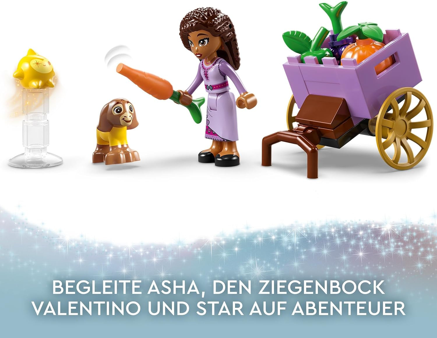 LEGO 43223 Disney Wish Asha in Rosas City, Wish-Filmset mit Markt, Asha-Minipuppe, Valentino als Spielzeugziege und Sternfiguren, Geschenk für Kinder ab 6 Jahren, Bausets für Mädchen und Jungen. Besuchen Sie den LEGO-Store