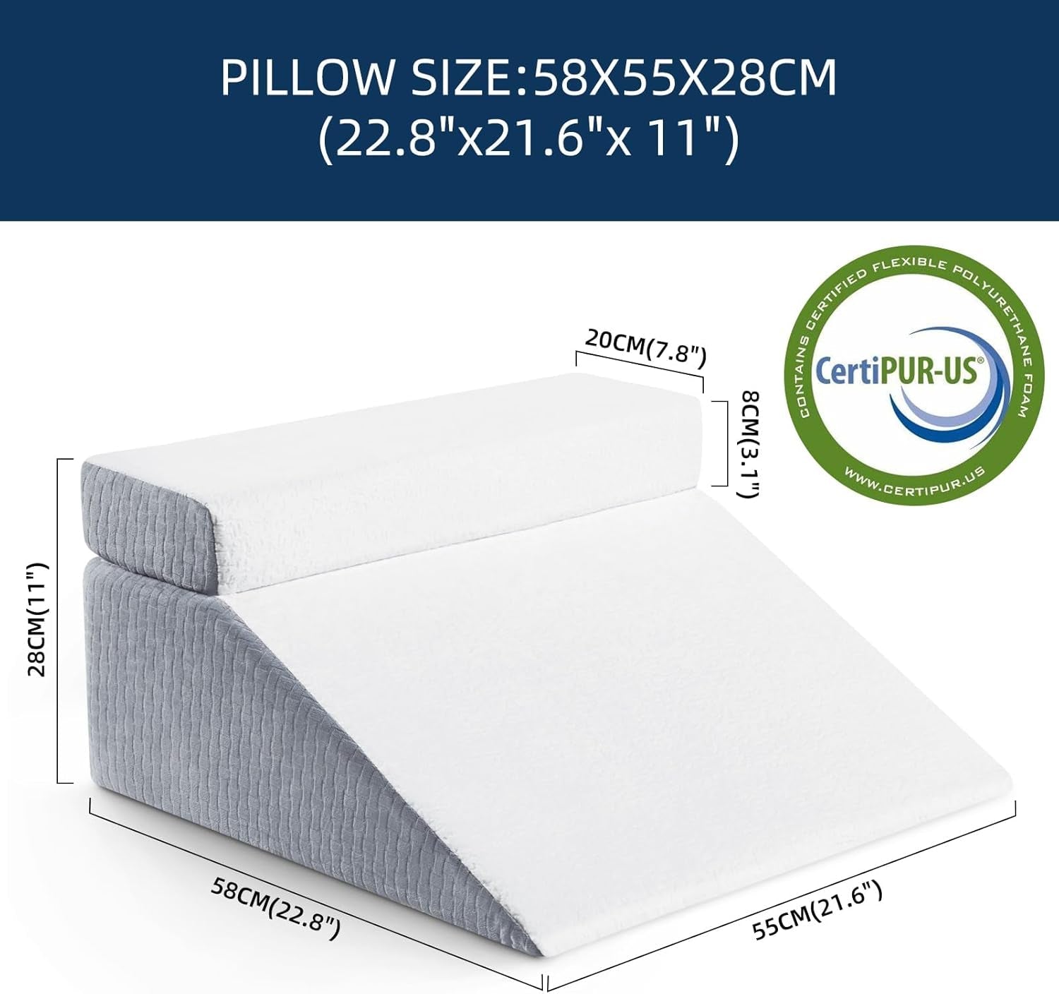 Lesekissen und Federbeinerhöhungskissen, Memory-Schaum-Kissen für Nacken, Rücken und Beine, multifunktionales abnehmbares Kissen für Bett, Sofa, Sitzen, Schlafen und Ausruhen, 58 x 55 x 28 cm