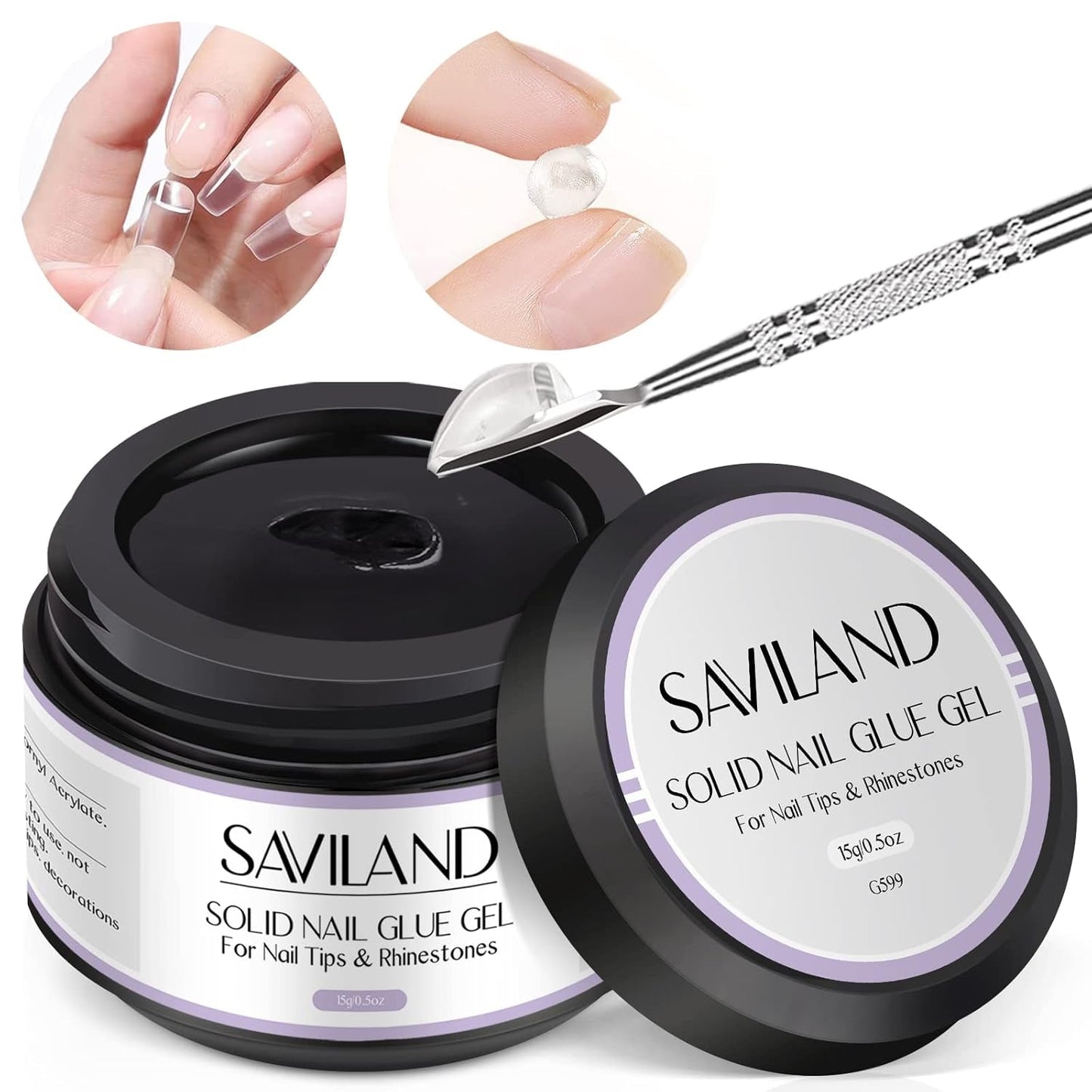 Saviland Fester Nagelspitzenkleber: 2 Stück 15 g künstlicher Nagelkleber, extra starker Kleber zum Aufdrücken der Nägel, UV-Kleber, Gel-Nagelkleber für Frauen, Heimsalon, DIY, UV/LED-Lampe ausgehärtet