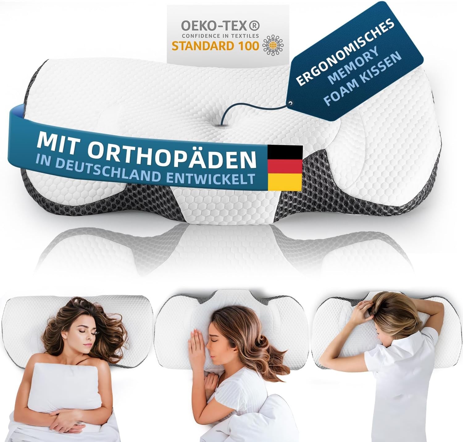 IDEA Nackenschmerzkissen, orthopädisches Kissen aus Memory-Schaum-Kissen, ergonomisches Nackenkissen, optimales Stützkissen, Anti-Schnarch-Kissen für Seiten-, Rücken- und Bauchschlaf, zervikale orthopädische Kissen, Naty Shop Standardtitel