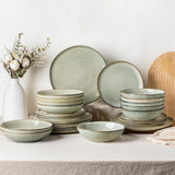 GBhome 6-Personen-Keramikgeschirr-Set, 24-teilig, mit reaktiver Glasur, handgefertigt, mikrowellen- und spülmaschinenfest, Schüssel- und Teller-Set, Desret Sage GDW007GY-24P-EU