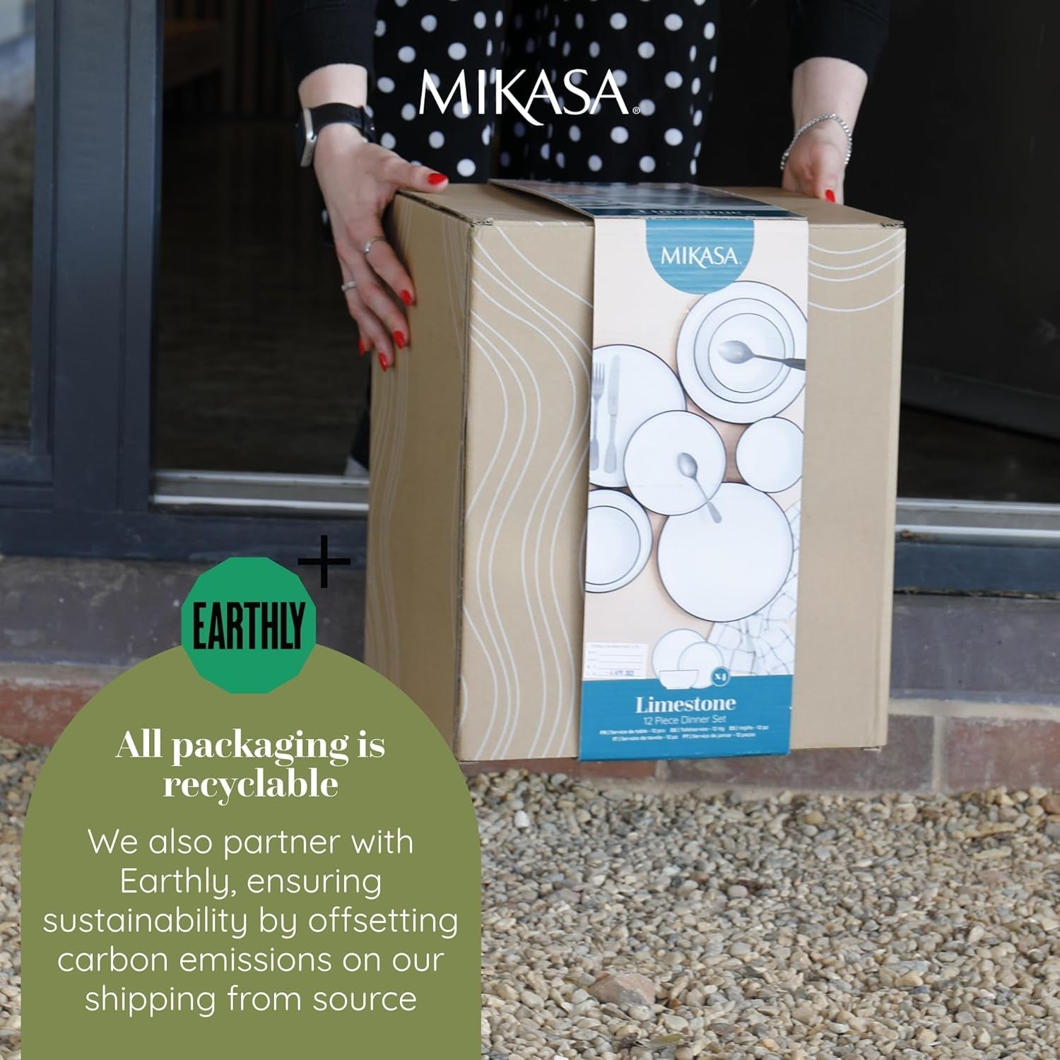 Mikasa Jardin 12-teiliges Geschirrset, Steinzeug-Geschirrset für 4 Personen mit Tellern, Beilagentellern und Schüsseln, grün – Geschenkbox und spülmaschinenfest