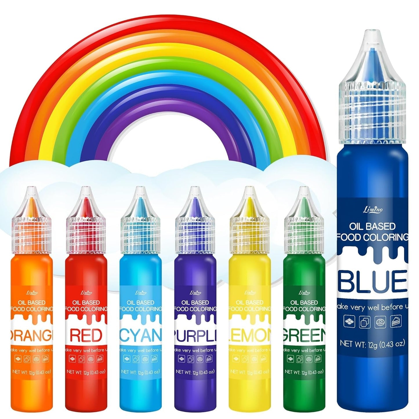 Fettlösliche Lebensmittelfarbe – Lebensmittelfarbe auf Ölbasis in Regenbogenfarben für Schokolade, Süßigkeiten, Kuchen, Backen – Konzentrierte Lebensmittelfarbe zum Dekorieren von Kuchen, Buttercreme, Fondant – je 12 g