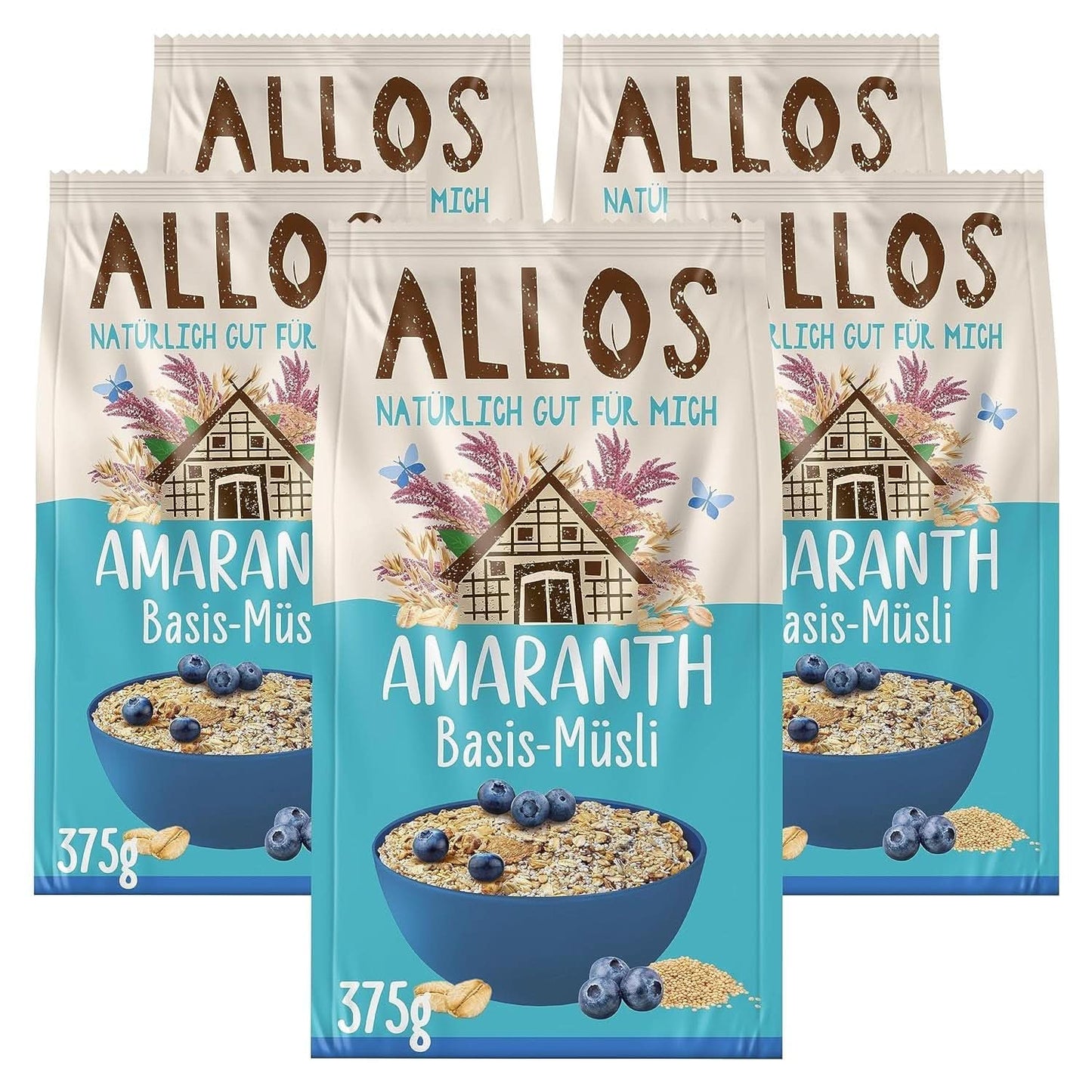 Allos, ungesüßtes Beerenmüsli, Packung 5 x 500 Gramm Cereals Naty Shop Müsli auf Amaranth-Basis