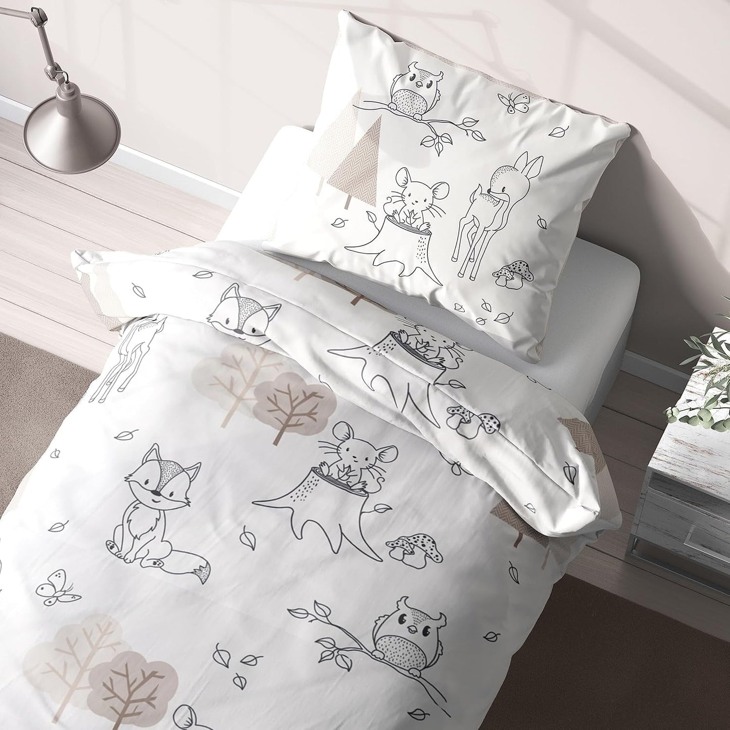 Kinderbettwäsche, Fuchs, Eule und Waldtiere, 100 % Baumwolle. Bettwäsche – Kinder Naty Shop