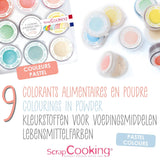 Scrapcooking – Set mit 9 pastellfarbenen Lebensmittelfarben – Blau, Gelb, Koralle, Rosa, Türkis, Limettengrün, Weiß, Aquagrün, Puderrosa – Essbares Farbpulver für Kuchen, Muffins, Macarons – 4272