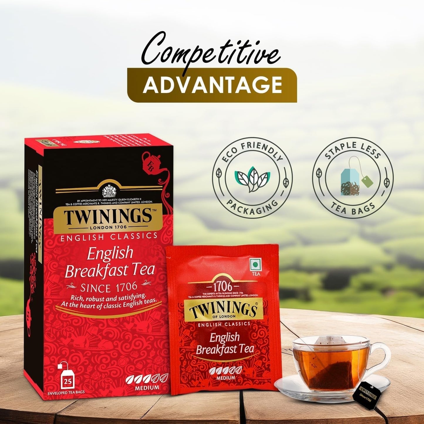 Twinings English Breakfast Black Tea 50g, 25 Teebeutel, voller, runder und kräftiger Schwarztee von den besten Teeplantagen in Sri Lanka und Indien. Schwarzer Tee 1er Pack (1 x 50 g)