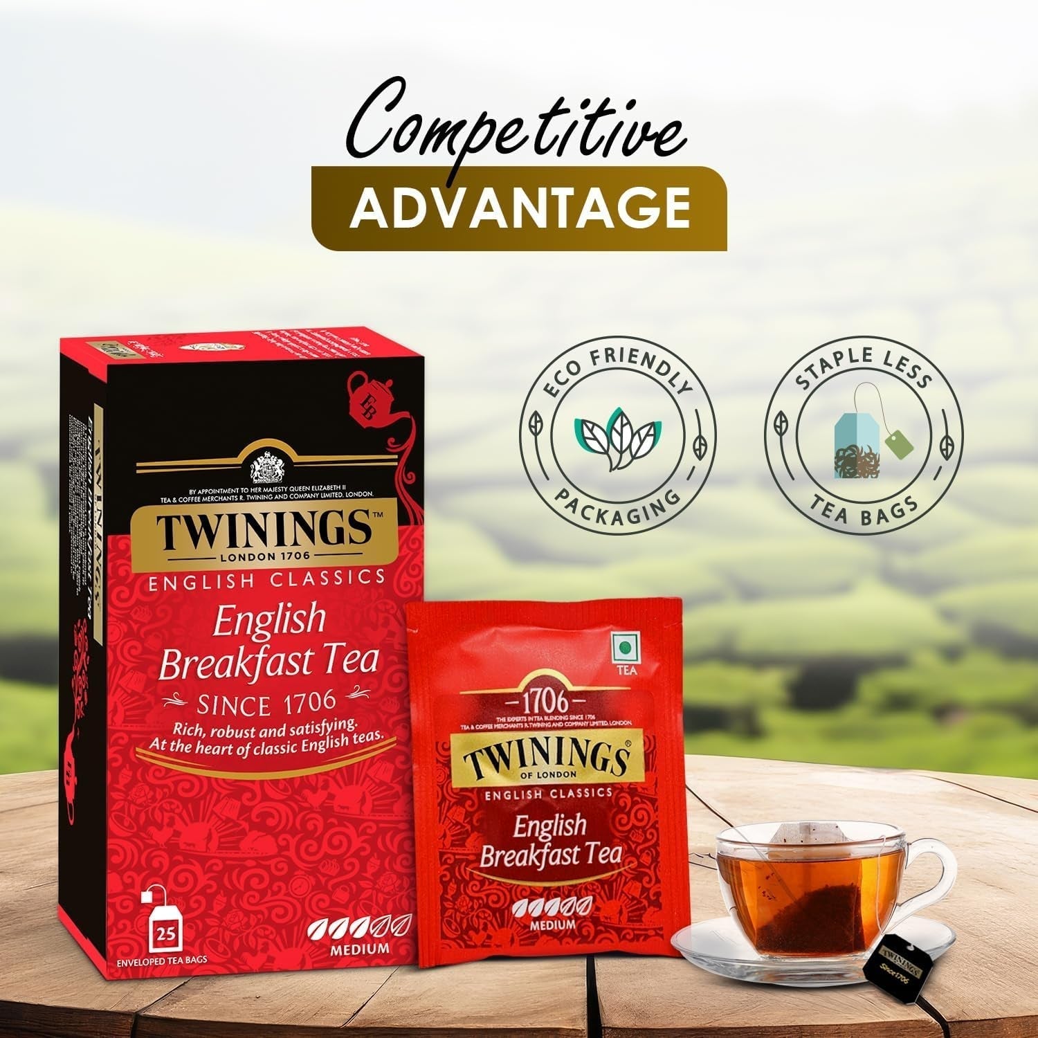 Twinings English Breakfast Black Tea 50g, 25 Teebeutel, voller, runder und kräftiger Schwarztee von den besten Teeplantagen in Sri Lanka und Indien. Schwarzer Tee 1er Pack (1 x 50 g)