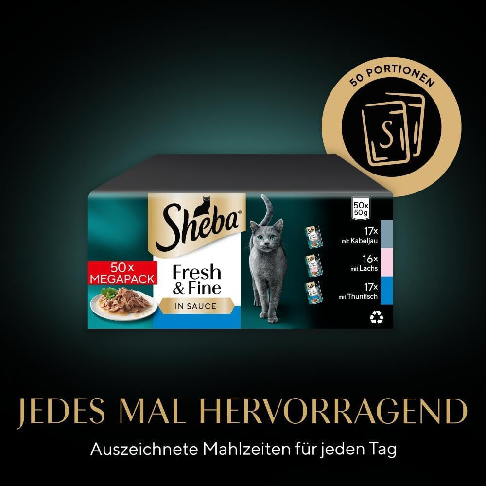 Sheba CATCARE Bag Wet Fresh & FINE (Fisch) Stücke in Soße, Erwachsene, 50 g, Multipack Standard