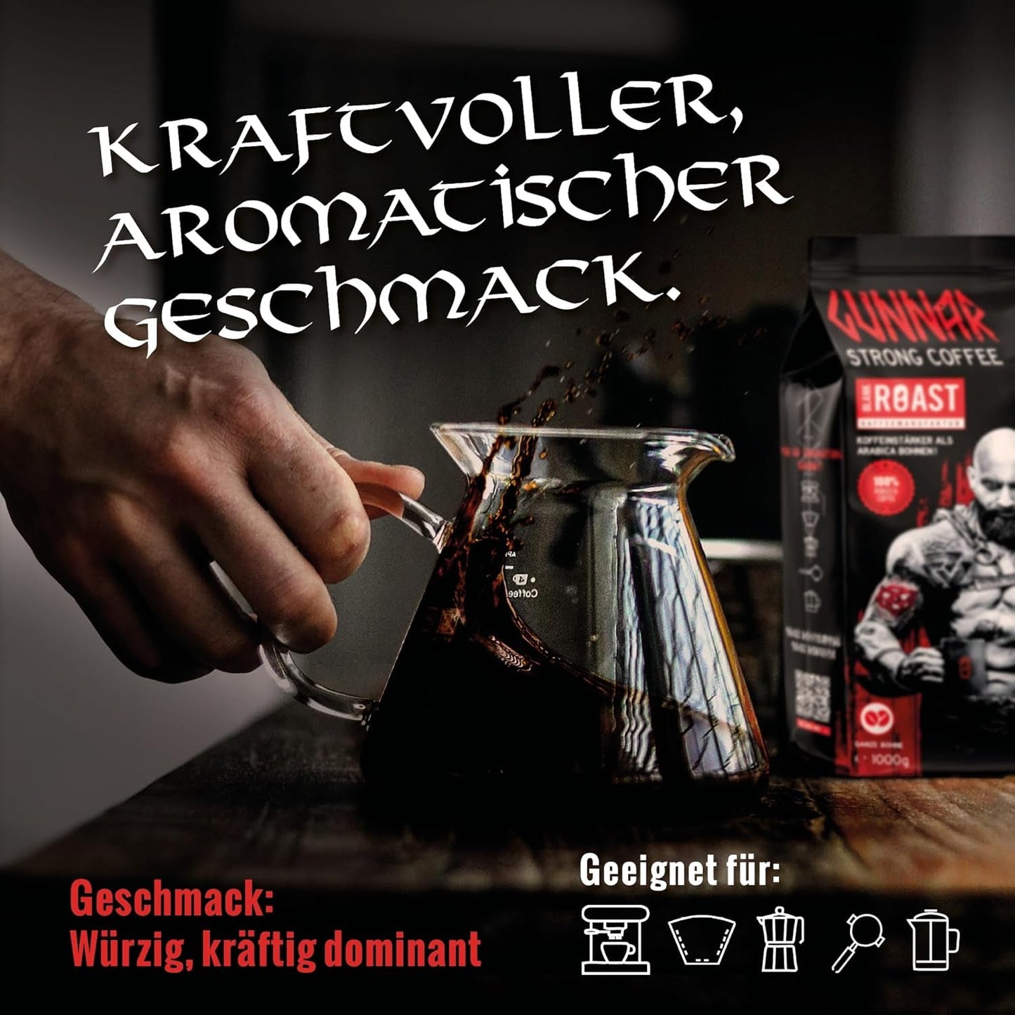 Blank Roast - GUNNAR - 1kg - Whole Kaffee-Bohnen Extra Strong - Kräftige Robusta-Röstung - 494mg Kaffein je Tasse - Würzig & Kraftvoll mit Noten von dunkler Schokolade - Säurearm