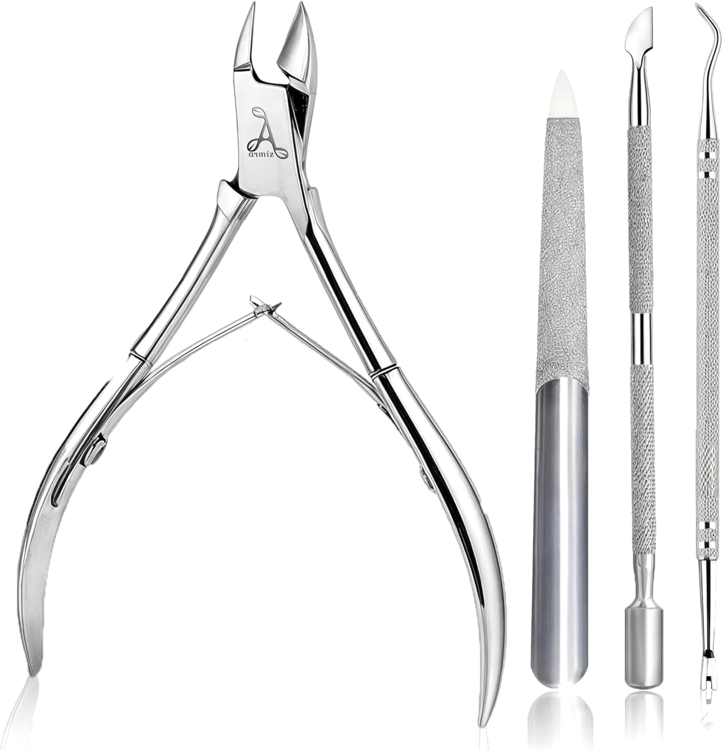 ARMIZ 4-teiliges Nagelhautschieber- und Zangenset, professionelles Nagelhautentferner-Werkzeugset, Edelstahl-Mehrzweck-Maniküre-Pediküre-Zange