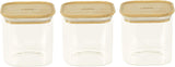 Set aus 3 quadratischen Glasbehältern mit Bambusdeckel – 800 ml, Borosilikatglas, Bambus, Silikon, natur, 11 x 11 x 11 cm. Naty Shop Lebensmittelaufbewahrungsboxen 11 x 11 x 11 cm
