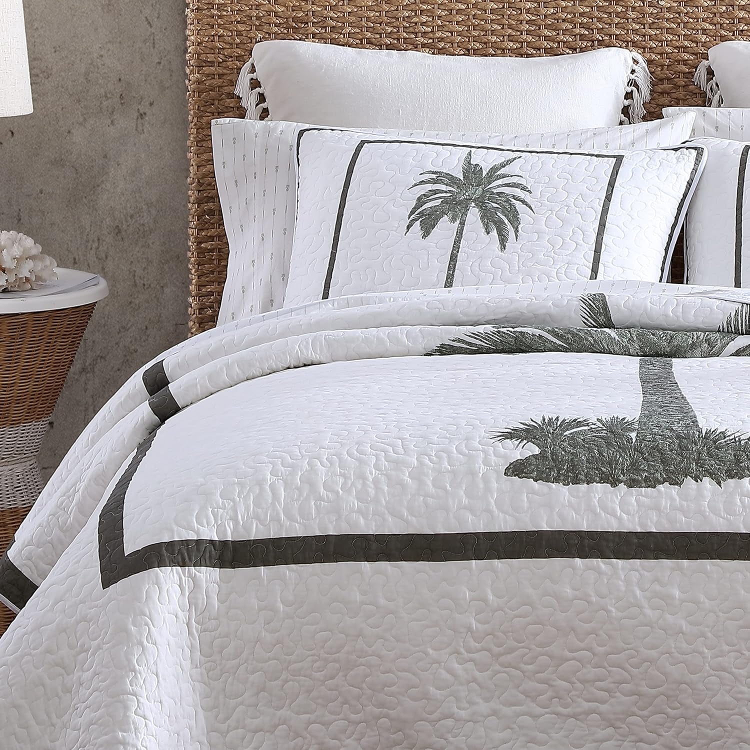 Tommy Bahama Palm Island-Kollektion | Bettdecke – 100 % Baumwolle, wendbar, weich und atmungsaktiv, vorgewaschen für zusätzliche Weichheit, Kingsize-Bett, grau. Bettdecken und Steppdecken von Naty Shop