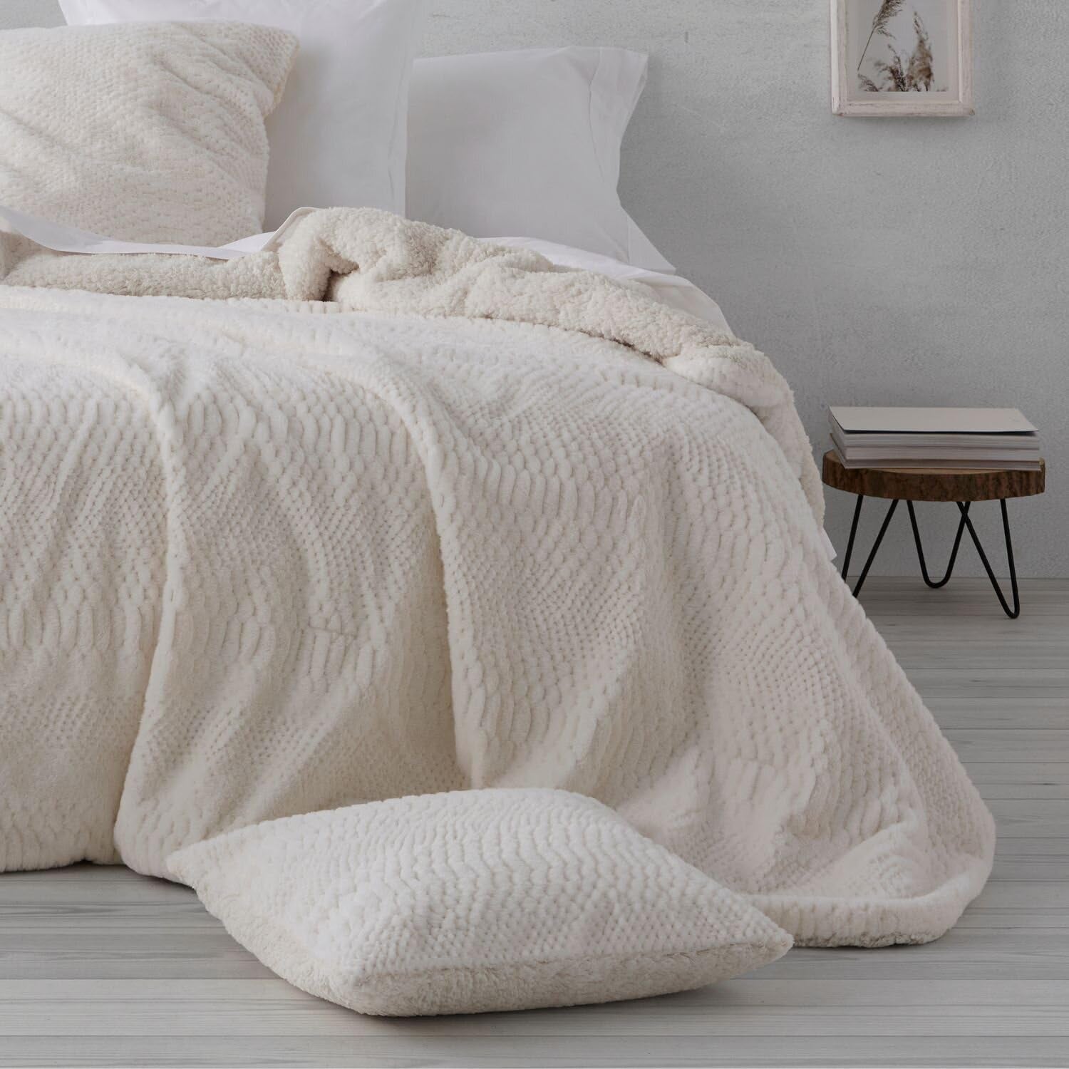 Cremefarbene Winterdecke aus synthetischem Lammfell, Ancho 135 cm Steppdecken und Steppdecken Naty Shop