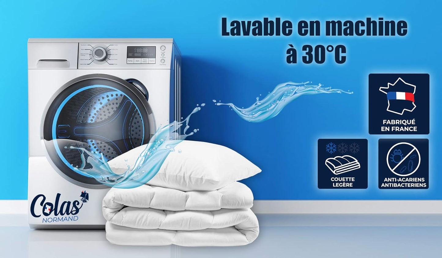 COLAS NORMAND Anti-Milben- und antibakterielle Steppdecke, leicht, 200 x 200 cm, langanhaltende Wirkung, perfekte Hygiene, Mikrofaser, weich und bequem, waschbar, französisch, weiß 53130248 Naty Shop Steppdecken und Quilts