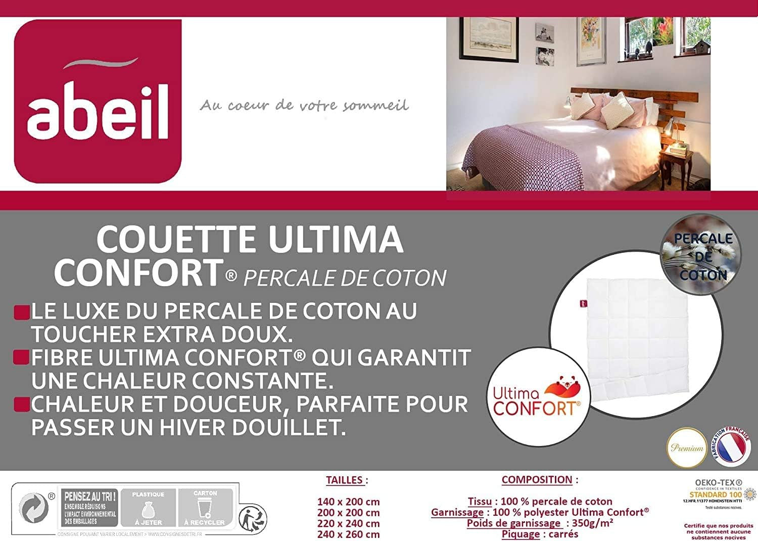 Abeil Premium Ultima Comfort Steppdecke aus Perkal-Baumwolle, 200 x 200 cm Steppdecken und Steppdecken Naty Shop