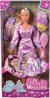 Simba 105733640 - Steffi Love Flower Hair, Puppe mit extra langen Haaren, inklusive 6 Clips, Zopfzubehör und Kamm, 29 cm, ab 3 Jahren