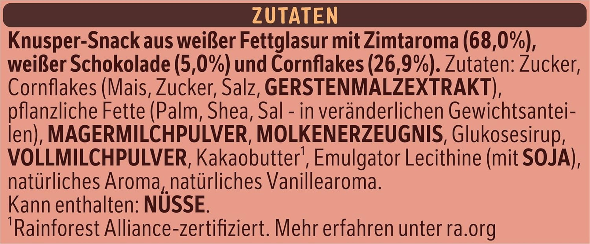 Leichte, knusprige Zimtflocken und knusprige Mandeln von Nestlé, überzogen mit einer zartschmelzenden weißen Glasur und Zimtgeschmack, 4er-Packung (je 2 x 75 g)