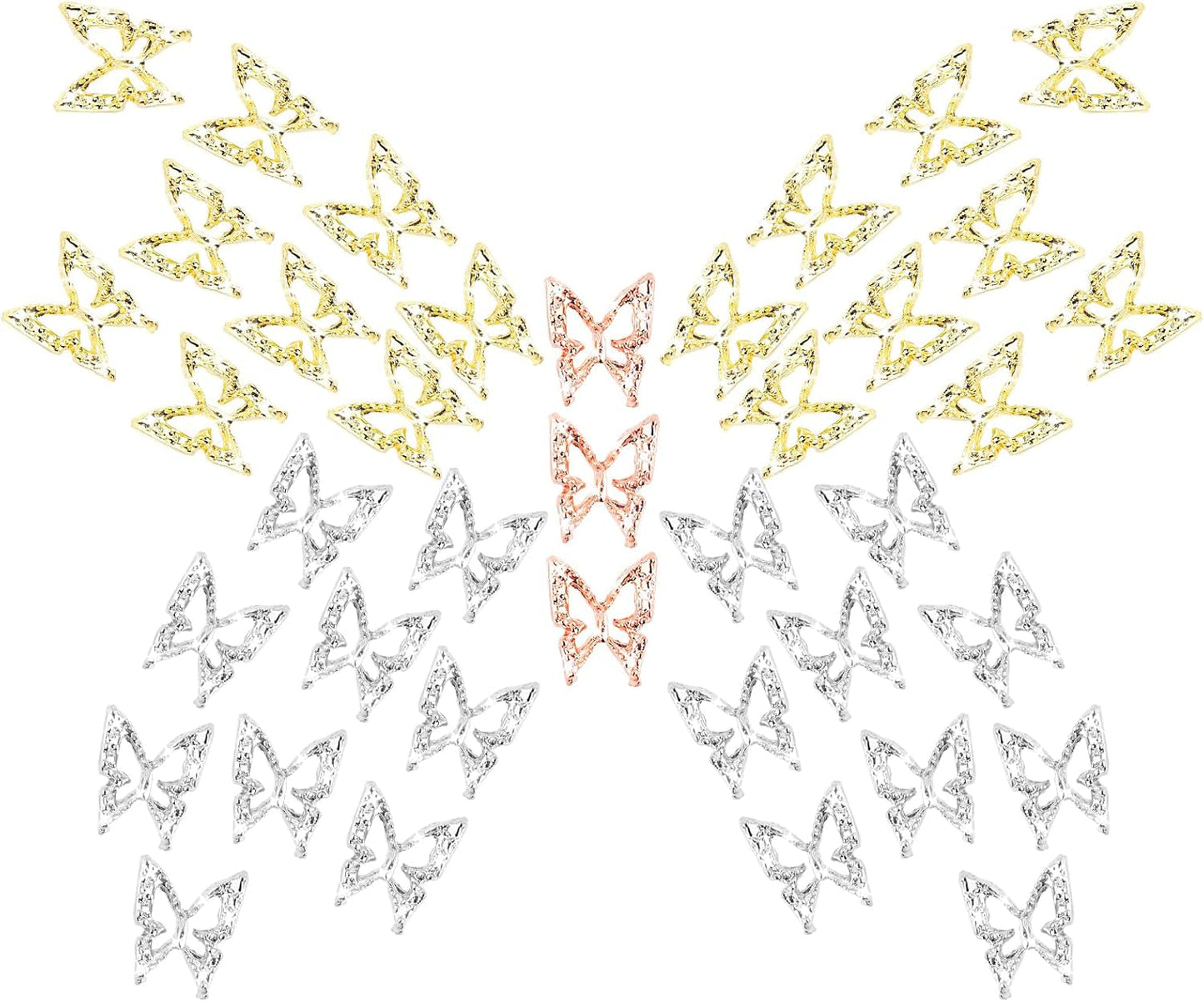 80 Stück 3D-Schmetterlings-Nagelanhänger, Legierung, Schmetterling, Gold, Silber, Glitzer, Nagelkunst-Dekorationen, Nagelschmuck, Zubehör, DIY, Maniküre für Frauen