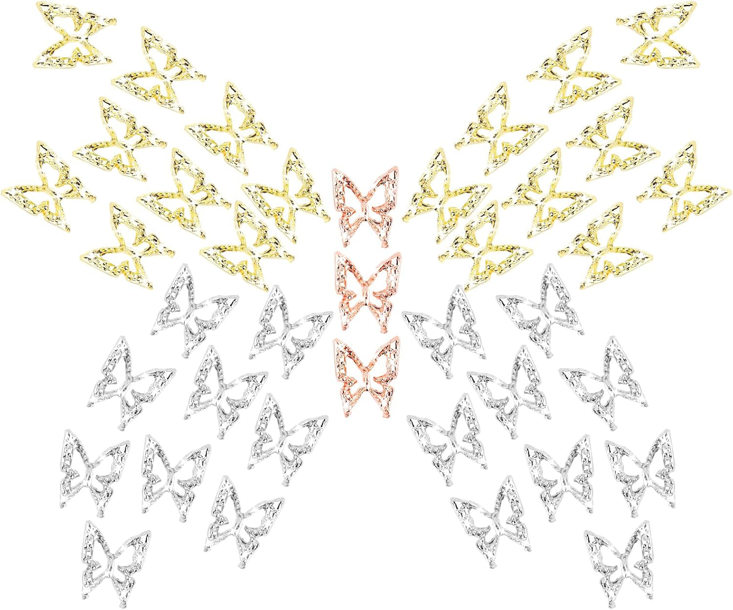 80 Stück 3D-Schmetterlings-Nagelanhänger, Legierung, Schmetterling, Gold, Silber, Glitzer, Nagelkunst-Dekorationen, Nagelschmuck, Zubehör, DIY, Maniküre für Frauen