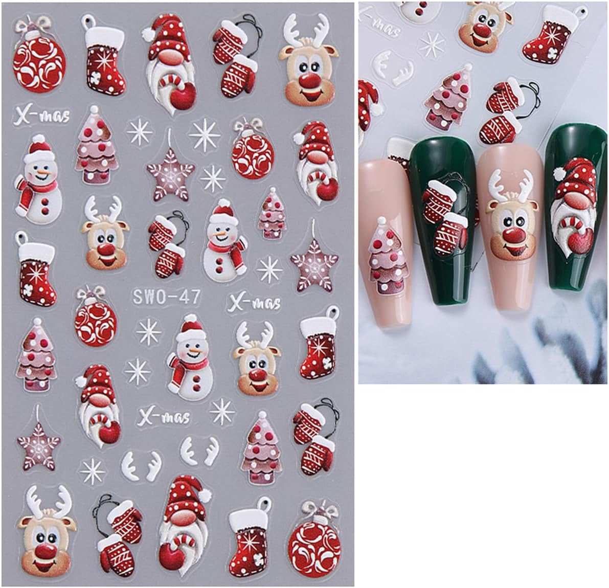 JMEOWIO Nagelsticker Weihnachten 6 Blatt Nail Art Sticker Selbstklebend Nagelaufkleber Schneeflocke Winterurlaub Niedliche Dekoration Nageldesign Zubehör