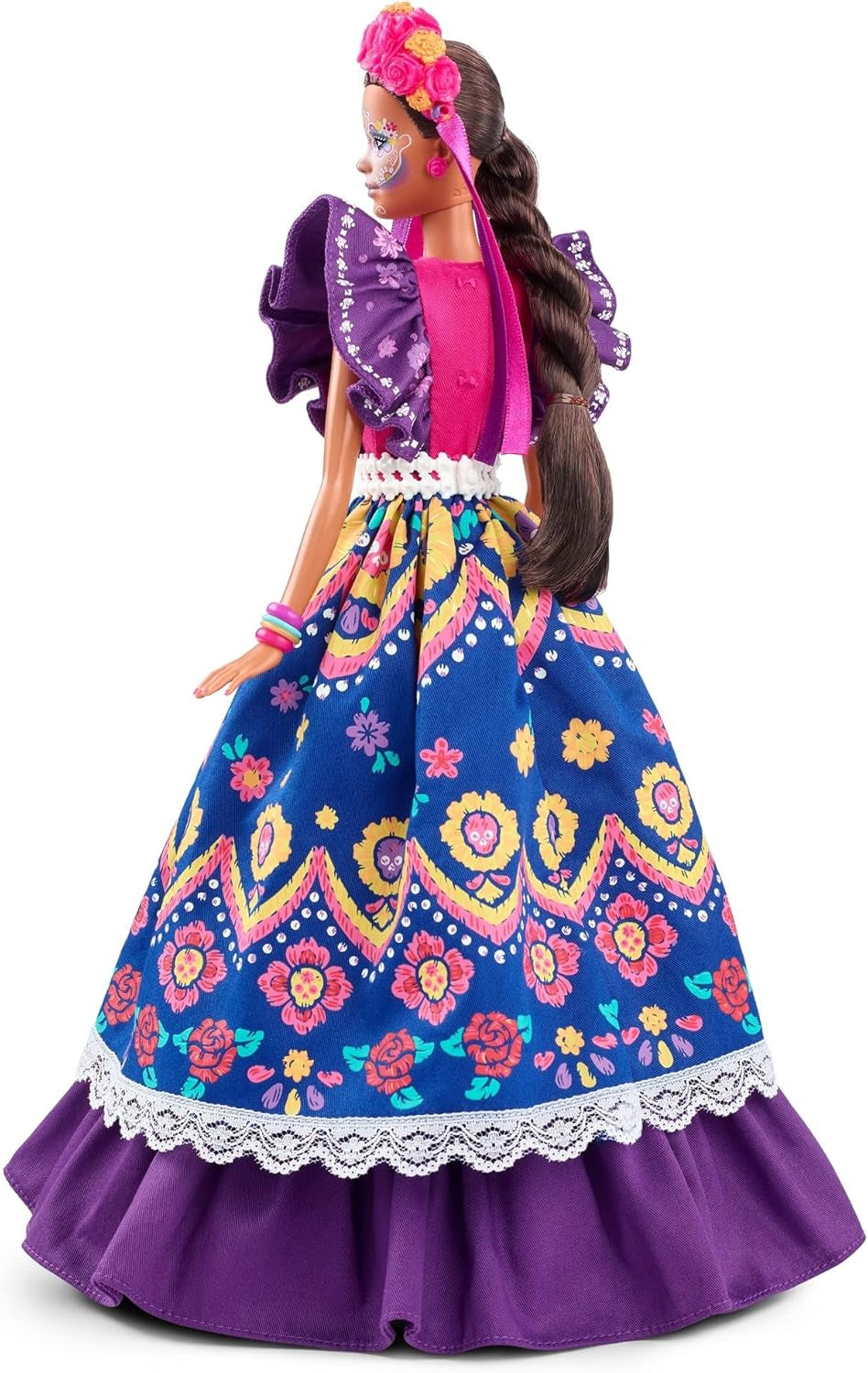 2022 Día De Muertos Barbie-Puppe mit gerüschtem Trachtenkleid, Blumenkranz und Calavera-Gesichtsbemalung, Geschenk für Sammler