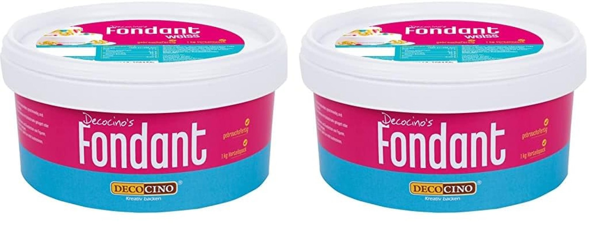 DECOCINO weißer Fondant – Vorteilspack mit 7 Kilogramm – ideal zum Dekorieren von Kuchen, Torten, Cake Pops – vegan und laktosefrei Naty Shop Zuckerpaste 1 kg (2er Pack)