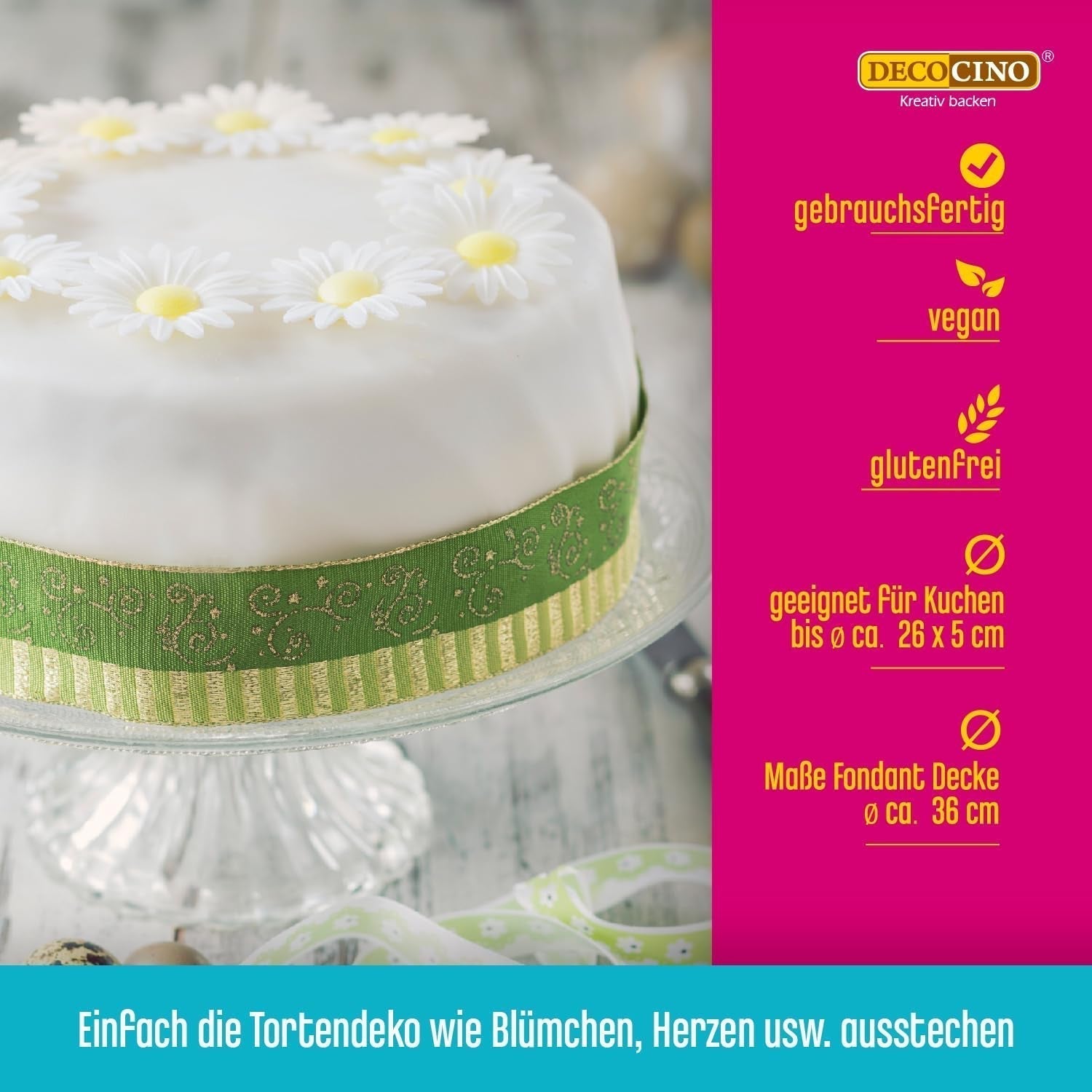 DECOCINO weiße Rollfondantdecke – 300 g – gebrauchsfertige Fondantdecke zum Abdecken und Dekorieren von Kuchen und Cupcakes – glutenfrei und vegan (2er-Pack) Naty Shop Zuckerpaste