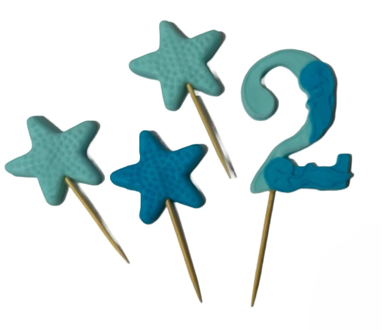 Essbare Zuckerdekoration, Nummer 2, blau/blau. Dekorationen von Sugar Paste Nati Shop