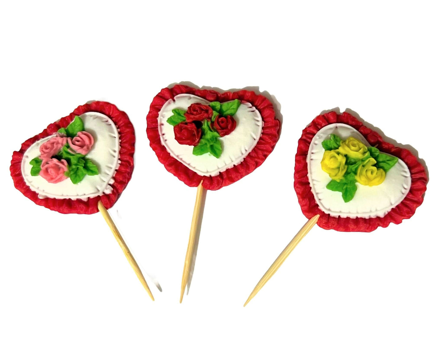 Essbare Zuckerdekoration, Herzen mit Rosen Dekorationen von Sugar Paste Nati Shop