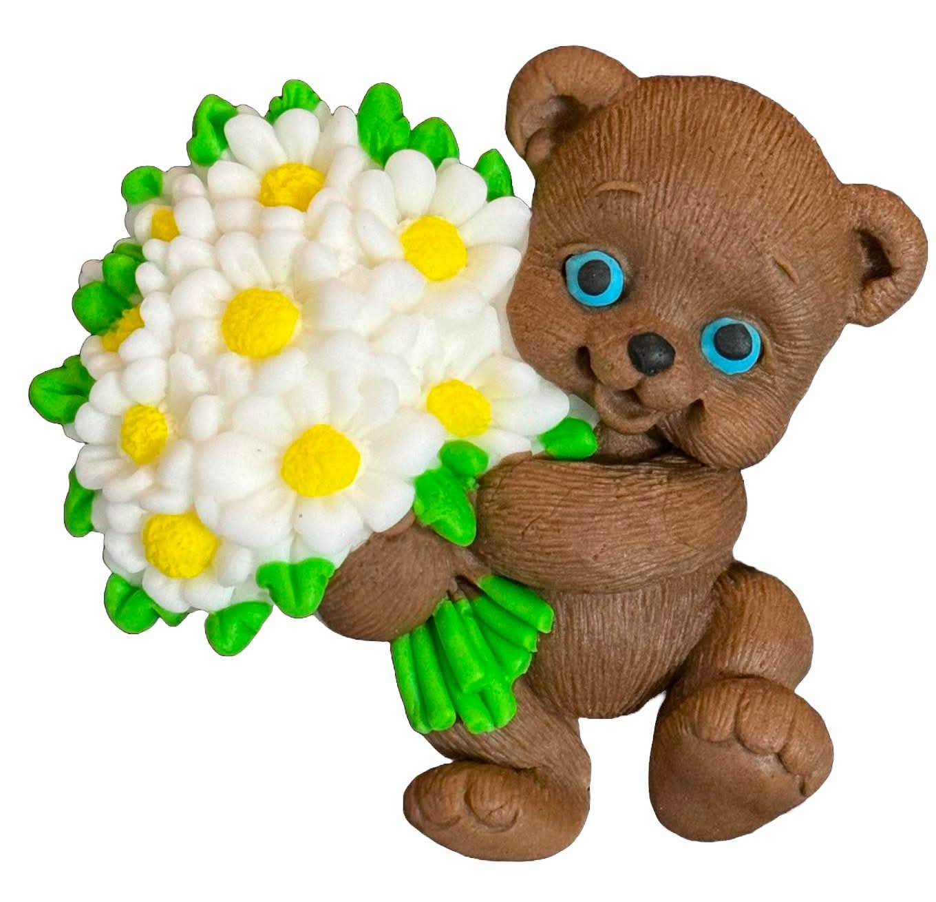 Essbare Zuckerdekoration, Teddybär mit Blumenstrauß. Dekorationen von Sugar Paste Nati Shop