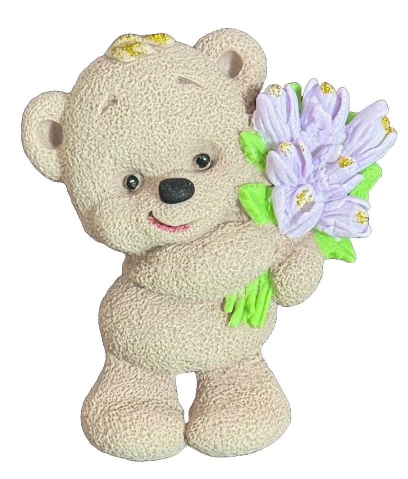 Essbare Zuckerdekoration, Teddybär mit Tulpenstrauß. Dekorationen von Sugar Paste Nati Shop