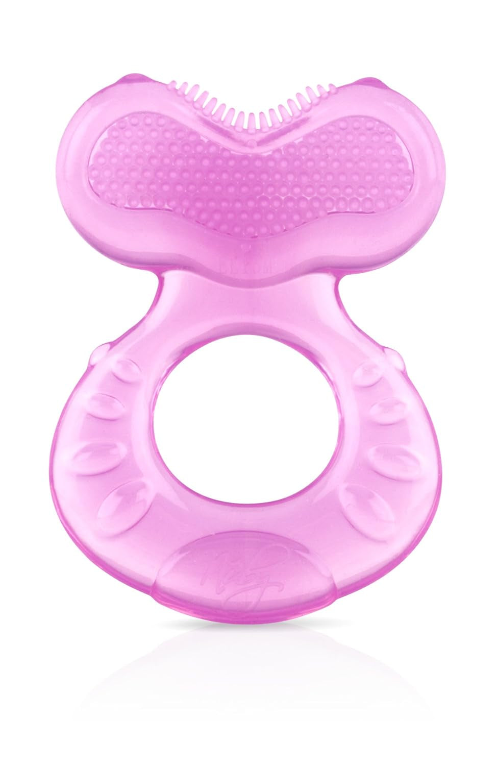Nuby Teethe-eez Beißring aus weichem Silikon | Zahnungshilfe aus Silikon mit strukturierter Oberfläche zum Massieren des Zahnfleisches | Inklusive Hygienebezug | Rosa | Ab 3 Monaten