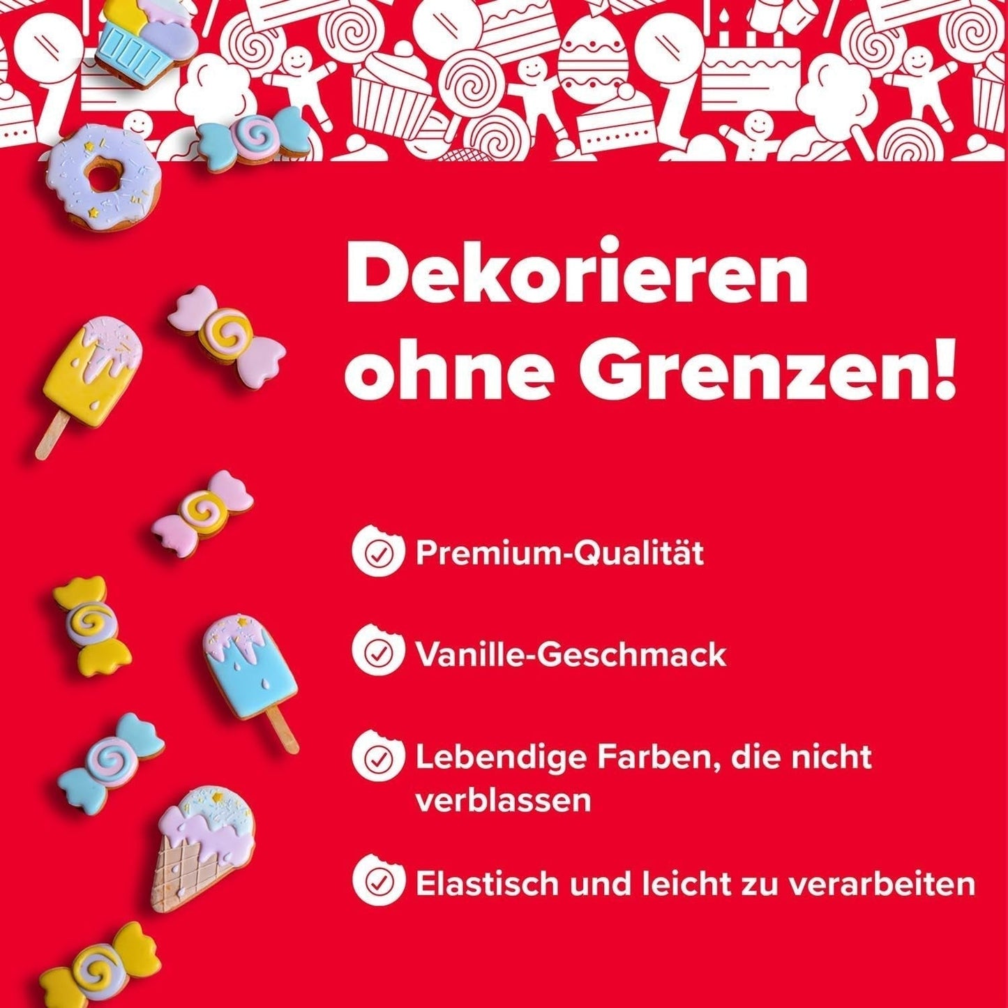 Dekora – Weißer Zuckerpastenfondant 150 g – Perfekt für Kuchen und Backdekorationen – Gluten- und laktosefrei – Vanillegeschmack – Weich, flexibel und leicht zu formen für kreative Dekorationen Naty Shop Zuckerpaste