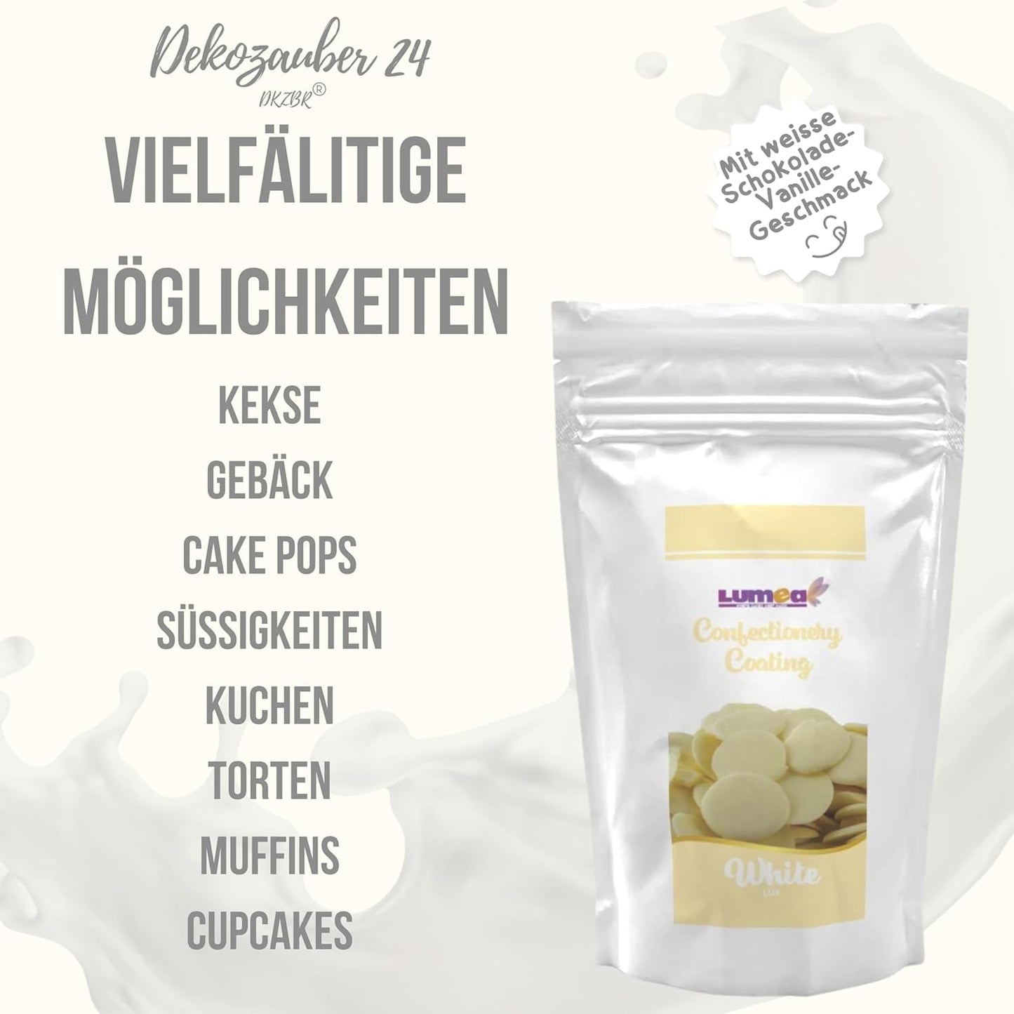 Dekozauber24 Kuvertüretropfen, weiß, 500g, mit weißem Schokoladen- und Vanillegeschmack, Deco Melts Chips, mikrowellengeeignet, für Cake Pops, Kuchen, Torten, Torten, zum Beträufeln oder Zuckerguss von Naty Shop Zuckerpaste