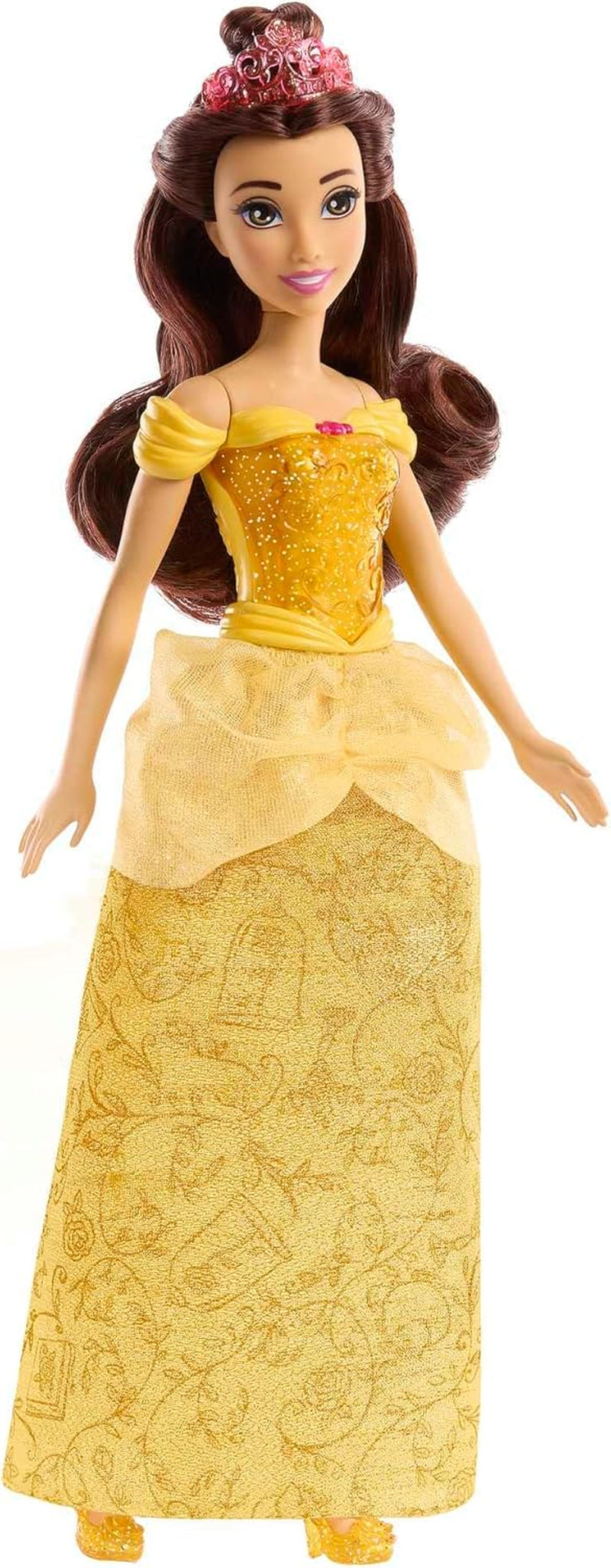 Mattel Disney Prinzessinnen-Spielzeug, bewegliche Belle-Modepuppe mit funkelnder Kleidung und Accessoires, Disney-Film-inspiriertes Geschenk für Kinder HLW11