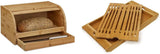Relaxdays Rollbarer Brotkorb mit Schublade, Bambus, HxBxT: 21 x 40,5 x 28 cm, Holz, Natur & Bambus-Schneidebrett ca. 3 x 37 x 21,5 cm großes Schneidebrett mit Krümelschale für einfache Reinigung, natürliche Lebensmittel-Aufbewahrungsboxen, Naty Shop Brotschneidebrett, Paket 3 x 37 x 21,5 cm