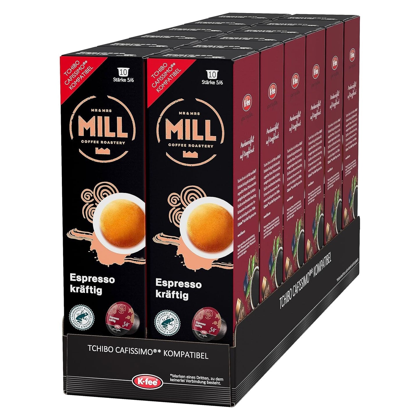 Mr & Mrs Mill Espresso stark, kompatibel mit K-fee & Tchibo Cafissimo*, Stärke 5/6, 120 Kaffeekapseln