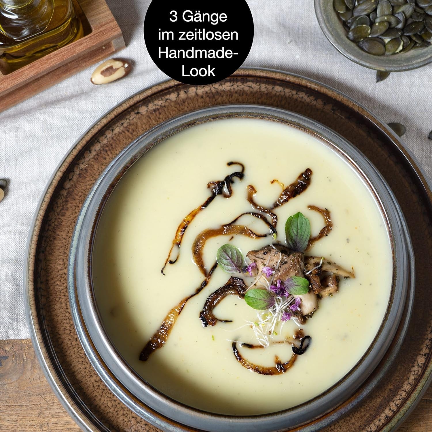 Moritz & Moritz SOLID 18-teiliges Steingut-Geschirrset für 6 Personen – Geschirrset für 6 Personen, bestehend aus 6 Speisetellern, 6 Desserttellern und 6 Speisetellern