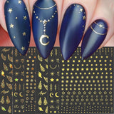 Goldene Stern- und Mond-Nagelaufkleberbögen, Engelsflügel, hellbraune goldene Nagelaufkleber, Sterne, Nagelfolie, Nagelaufkleber, Nageldesign-Zubehör, Nagelaufkleber
