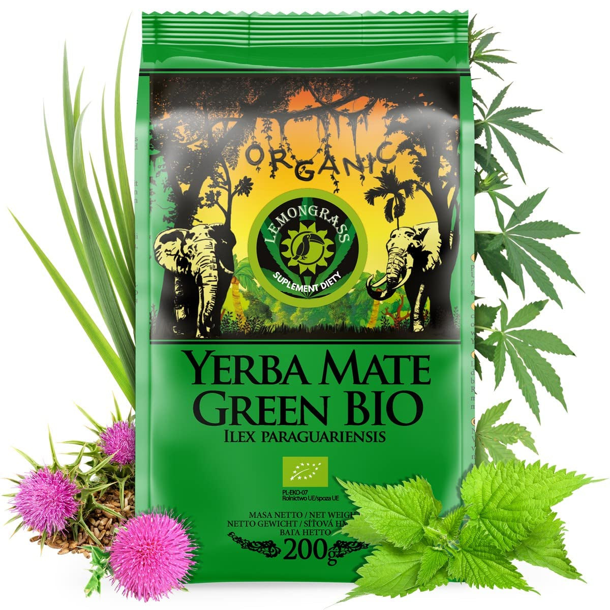 BIO Bio-Mate-Tee ● Yerba-Mate-Tee mit Zitronengras ● 200 g Frischer brasilianischer Mate-Tee ● Ungeröstet, heißluftgetrocknet ● Nur Bio-Zutaten ● Loser grüner Tee