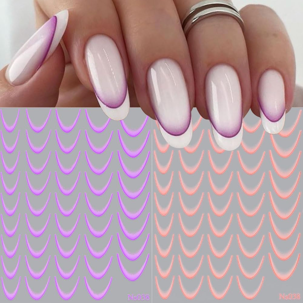 9 Farben französische Nagelaufkleber, französische Nagelaufkleber, selbstklebende Nagelfolie, französische Nägel, Farbverlaufsaufkleber, französische Nagelaufkleber, Nagelkunst, Nageldesign-Aufkleber, Nagelzubehör