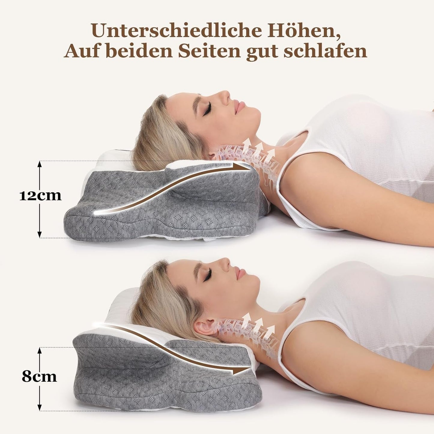 Wellsync Nackenkissen, ergonomisches Kissen, Memory-Schaum-Kissen, orthopädisches Kissen für Seitenschläfer, Rückenschläfer, Bauchschläfer, Nackenschmerzen, weiß, grau, orthopädische Nackenkissen, Naty Shop