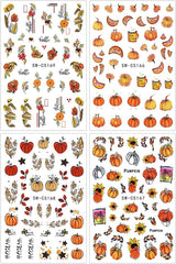 3D Herbst Nagelaufkleber Kürbisblätter Nagelaufkleber Geometrische Linie Blumen Nagelaufkleber Thanksgiving Day Design Nagelaufkleber Herbst Kürbis Nagelaufkleber Nagelzubehör Nagelkunst