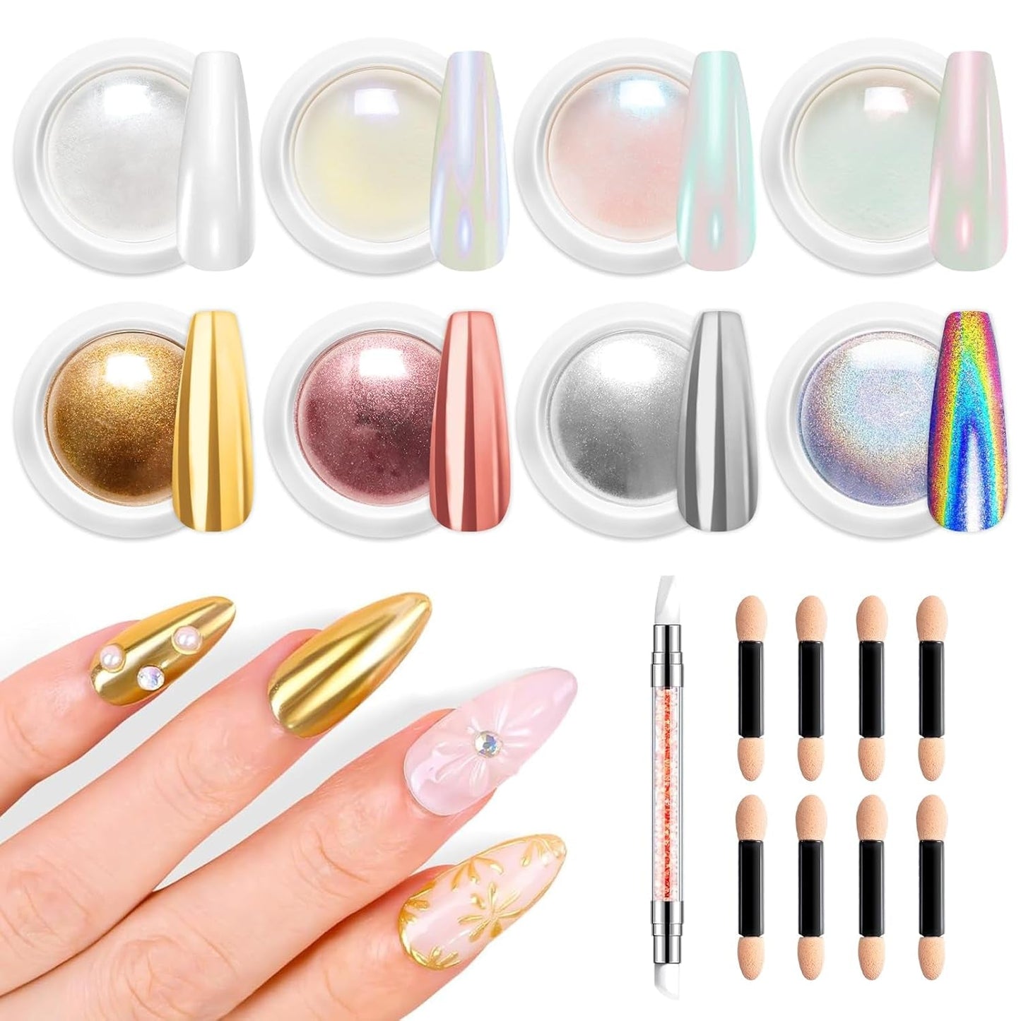 BISHENGYF Rose Gold Chrome Nail PowderNeue Upgrade Grosse Kapazitä Chrom PulverSuper-Spiegeleffekt Metall Mirror Chrome Powder –Neon Glassy Pearl Effect Glitter Nagelkunst Pulver Für DIY Salon
