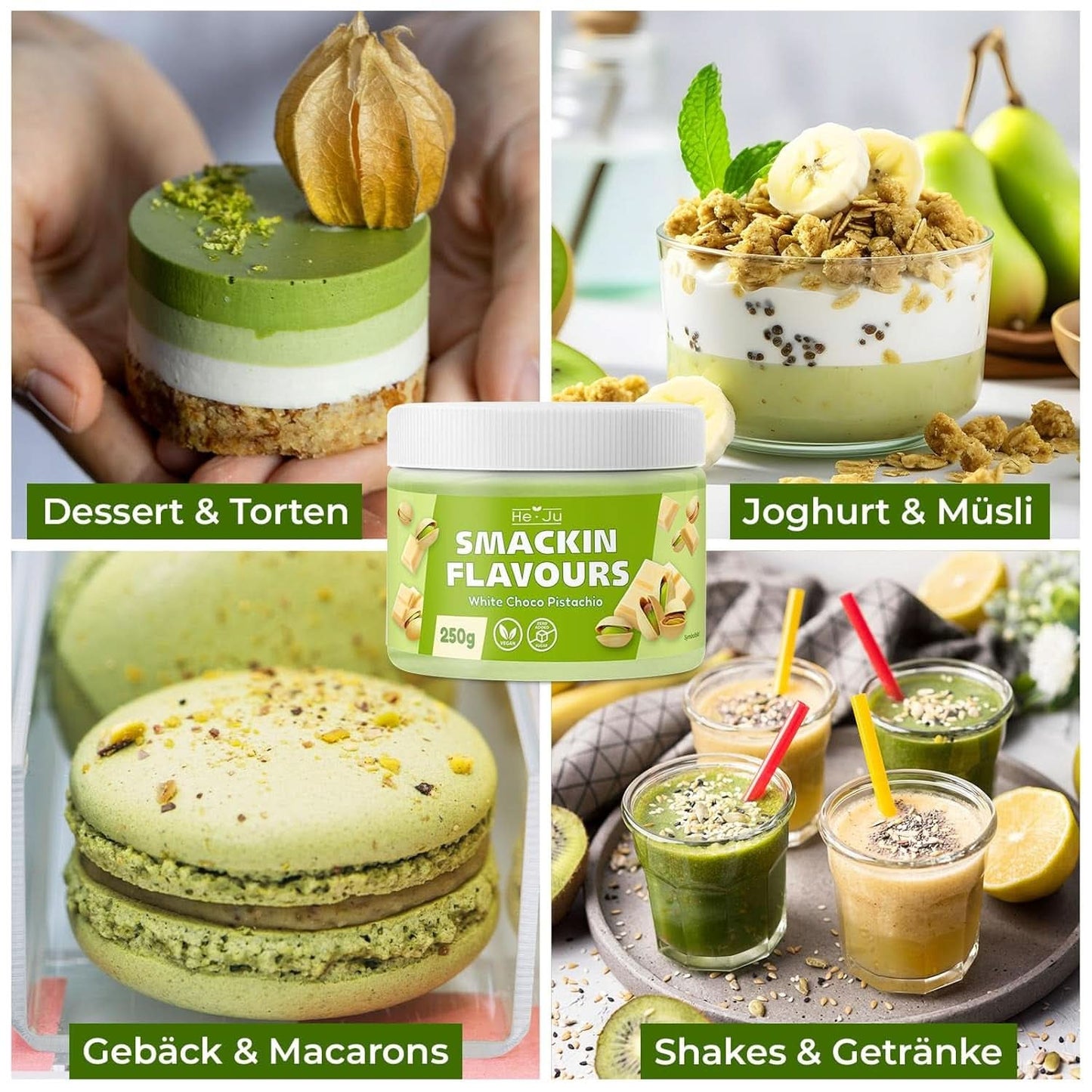 He-Ju, Pulver mit weißem Schokoladen- und Pistaziengeschmack, 250 Gramm Naty Shop Flavours